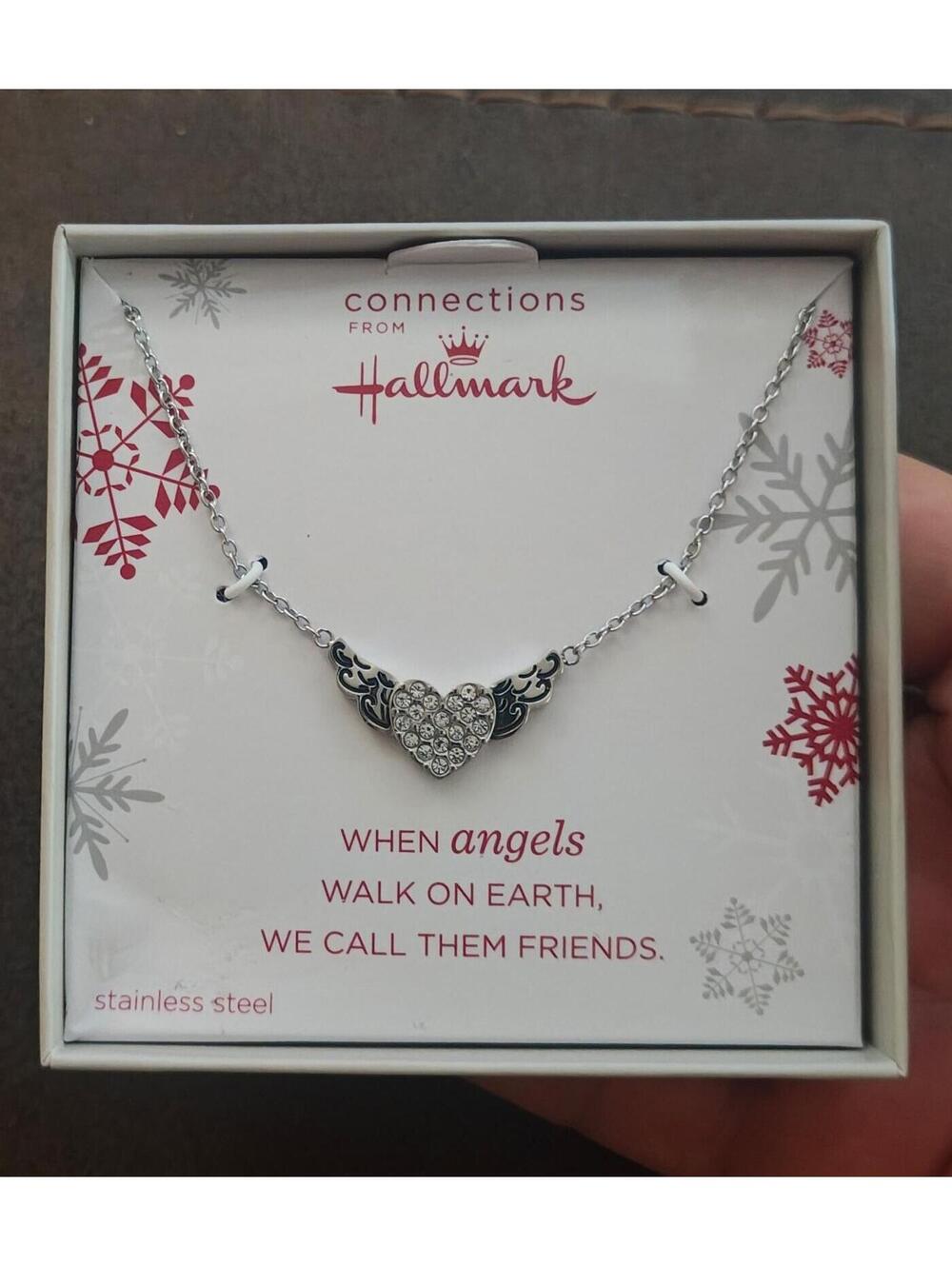 Connections From Hallmark Stainless Steel Heart & Angel Wings Necklace.